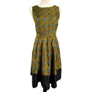 Anthropology Girls From Savoy checker skater sleeveless retro silk dress
